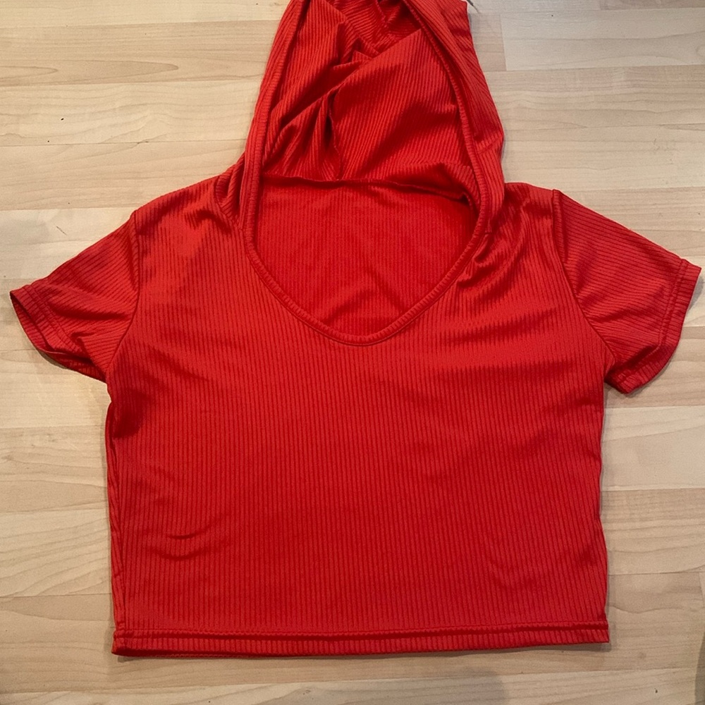Red croptop with hoodie